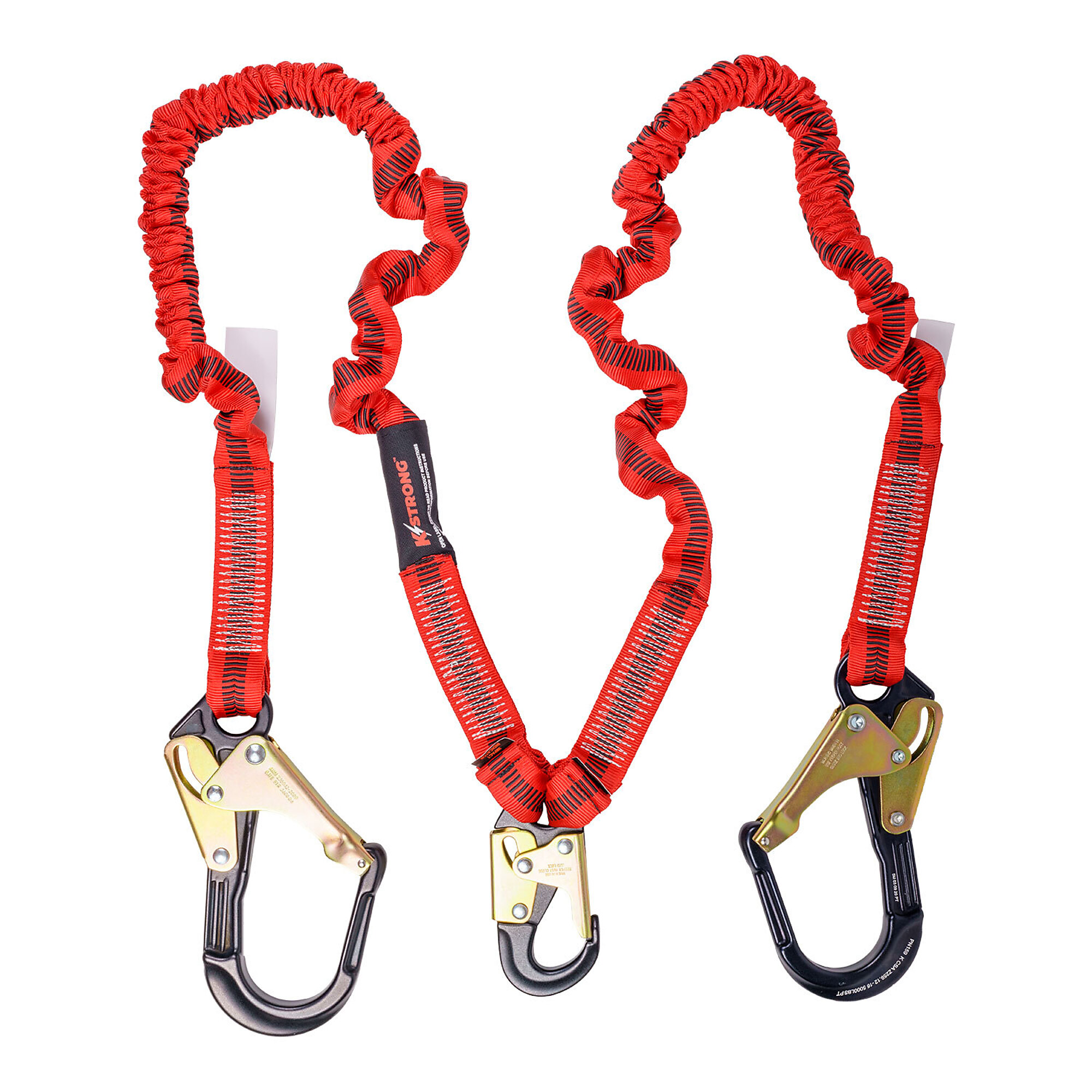 KStrong Twin Leg Shock Absorbing Lanyard — 4.5ft. to 6ft., Elasticated Design, 100% Tie-Off, Aluminum Snap and Rebar Hooks, Model# UFL206234